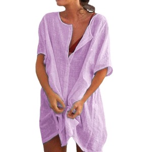 Camicette Lunghe <span class=keywords><strong>Oversize</strong></span> Vintage in Cotone e <span class=keywords><strong>Lino</strong></span> per <span class=keywords><strong>Donna</strong></span>, Taglie S-8XL, Camicie Estive a Maniche Corte con Bottoni, Camicie Casual - Product Image 1