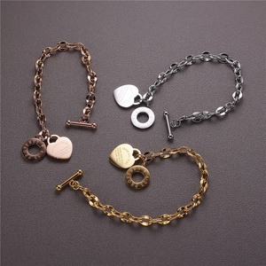 Factory Made Fashion Heart Crystal Buckle Stainless Steel Chain Charm Bracelet - Product Image 3