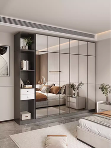 <span class=keywords><strong>Armario</strong></span> para el hogar, dormitorio, vestidor <span class=keywords><strong>con</strong></span> <span class=keywords><strong>espejo</strong></span> de moda, luz de lujo, Panel Simple moderno de madera contrachapada, gabinete combinado para dormitorio principal - Product Image 2