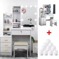 Nouvelle coiffeuse de luxe en bois blanc avec miroir, design contemporain, adaptable à tous les styles de décoration