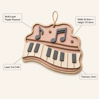 Ornement musical en contreplaqué peuplier découpé au laser 3D en forme de touches de piano, personnalisé ODM, pour la vente en gros, cadeau de la Fête des Mères, conforme CPSC, DDP
