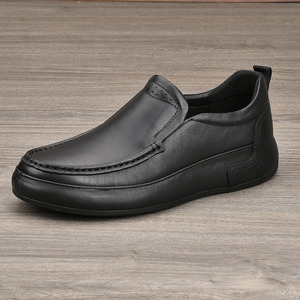 Mocassins en cuir véritable pour hommes, bout rond, à enfiler, semelle extérieure en caoutchouc respirante, chaussures décontractées d'automne - Product Image 3