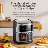 Friteuse à air 8L noire avec fenêtre de visualisation transparente et panneau tactile numérique pour une utilisation sur le comptoir de cuisine familiale