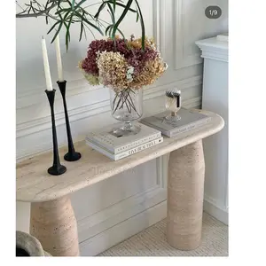 2024 mid century console table travertine marble matte entry console table living room decoration low MOQ furniture customized
