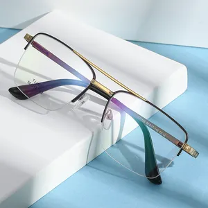 2023 Rimless Square Men Eyeglasses Optical Frames Retro Metal Eyewear Male Eye Glasses Gold Custom Spectacle Frame Semi-rimless