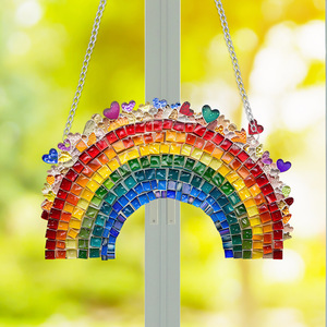 Colgante de cristal de imitación de corazón colorido acrílico arcoíris colorido transfronterizo ventana porche decoración del hogar cadena de hierro etiqueta colgante - Product Image 4