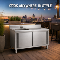 Wastafel Tiga Lubang Stainless Steel 304 Komersial, Kustom, Kaki Tinggi Dapat Disesuaikan, Model Berdiri Bebas untuk Kantin/Dapur