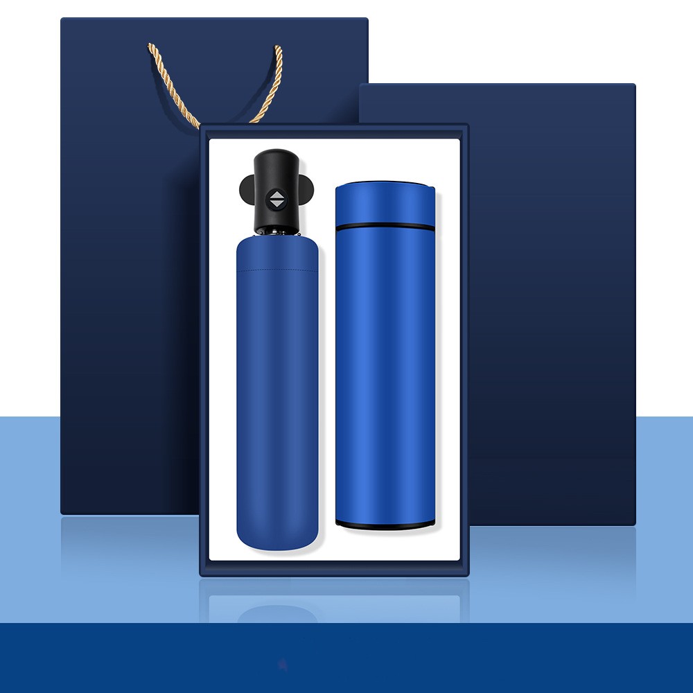 2pcs set(thermos+umbrella)blue