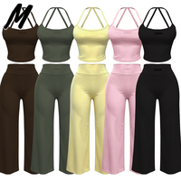 Ensemble de fitness pour femme Milady, couleur unie, débardeur rembourré, coupe ajustée, pantalon large, ensemble de sport 2 pièces, personnalisable
