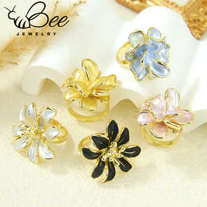 Italian Luxury Geometric Flower <b>Statement</b> <b>Rings</b> 14k Gold Color European Exquisite Baroque Wedding <b>Ring</b> For Girls - Product Image 5