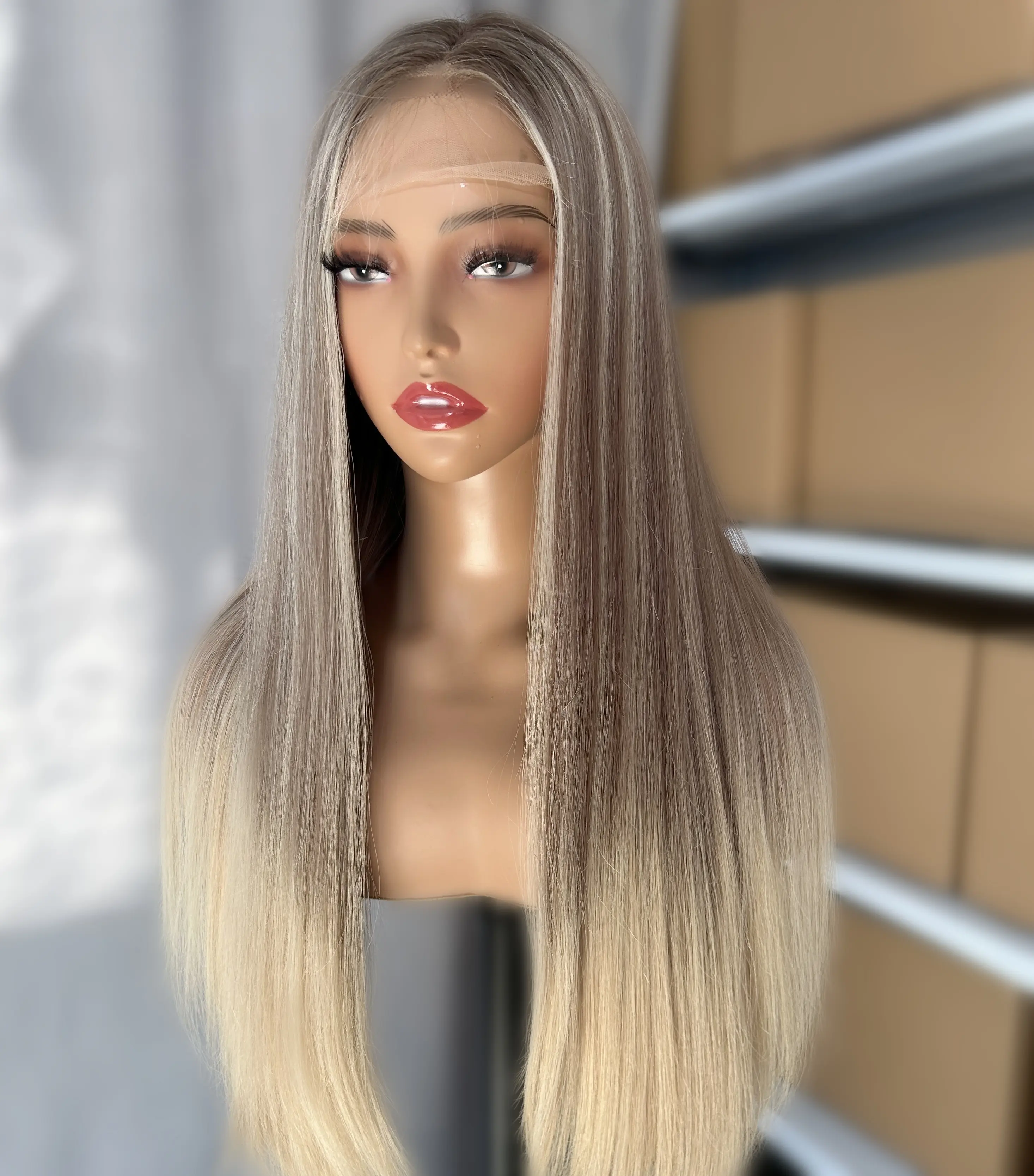 Manikür hizalanmış tam dantel 360 peruk Ombre renk düz avrupa İnsan saç uzun derin dalga dantel ön peruk beyaz kadınlar için