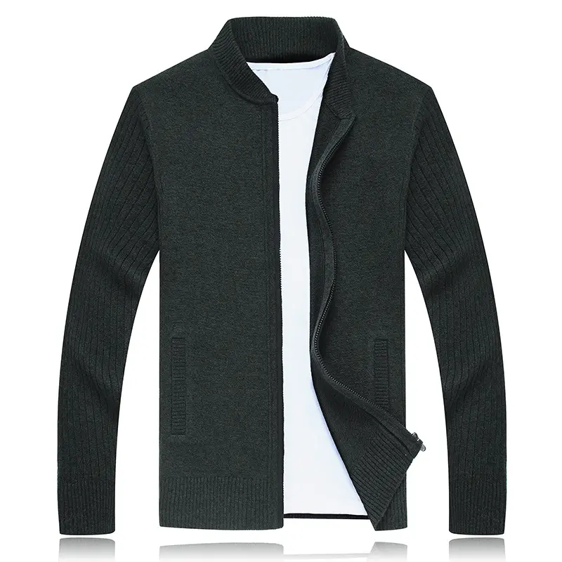 Winter Wolle High Neck Double Layer Herren Jacken und Pullover schlichte Classic Band Collar Full Zip Strick Cardigan Sweater Coat
