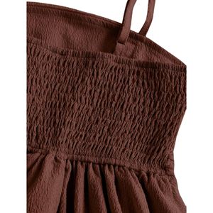 Girl's Flowy Cami Dress Ruched Sleeveless Brown Layered Ruffle A-Line Casual Summer Dress Spaghetti Strap Breathable - Product Image 5