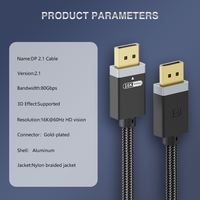 Cable DP 2.1 de 16K y 80Gbps, DisplayPort a DisplayPort, Trenzado, con Carcasa de Aluminio Chapada en Oro, para Monitor, Juegos y Proyector