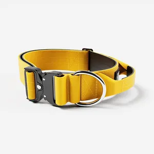 Collar de combate táctico de lujo para perro, 5cm, suave, acolchado, grabable, de acero inoxidable, con mango