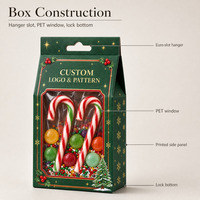 Boîte à bonbons OEM ODM verte et dorée imprimée avec trou de suspension, motif baies de houx et flocons de neige pour emballage de Noël en détail