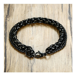 カスタムメンズステンレス鋼ブレスレット工場卸売り刻印名ブラックメッキ父の日ギフトファッションチャームブレスレット - Product Image 2