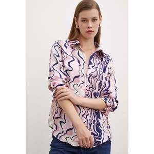 Chemise basique à effet ondulé pour femme, chemisier en popeline boutonné, imprimé rose, à porter au quotidien - Product Image 2