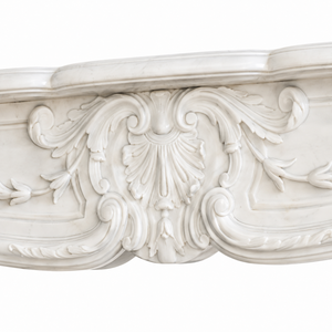 Chimenea tradicional de mármol con tallado ornamentado, de mármol blanco, para interiores, con estufa de leña para comedor. - Product Image 3