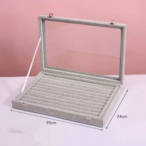 10 disegni Grigio Fodera In Velluto Unico Anelli Dei Monili Orecchini di Pendente Della Collana Del Braccialetto Incrociate Scatola Con Coperchio In Vetro - Product Image 6
