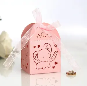 Hollow Out Elephant Ribbon Candy Box Wedding Favors for Baby Shower Gifts