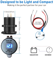 Chargeur double USB Type A 12-24V QC3.0 avec interrupteur tactile ON/OFF, voltmètre étanche pour voiture, bateau, marine, bus, camion, golf