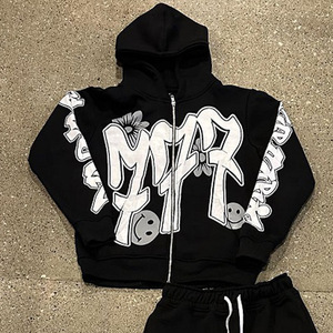 Bộ đồ thể thao nam áo hoodie acid wash phối quần jogger ống loe thêu họa tiết vintage, chất liệu dày dặn, có khóa kéo - Product Image 6