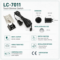 Interrupteur tactile à intensité variable pour armoire, 12V 24V, capteur de contrôle central pour système d'éclairage LED de meuble et étagère LC-7011-23