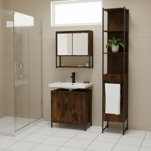 Bathroom Furniture <b>Set</b> <b>Wood</b> Modern Rectangle Brown Easy To <b>Clean</b> Bathroom - Product Image 2