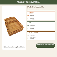 Ensemble de 3 plateaux de service en rotin tressé, écologiques, multifonctionnels, empilables, organisateurs de table pour cuisine et salon, vente en gros OEM