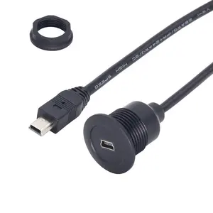 Boîtier multimédia pour montage sur panneau Mini USB Port Mini 5pin mâle à femelle câble d'extension avec écrou fileté de verrouillage