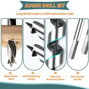 Excellent rapport qualité-prix : Lot de 7 tarières à bois en acier à haute teneur en carbone 2026, avec tige hexagonale de 11 mm et foret de 19 mm - Product Image 6