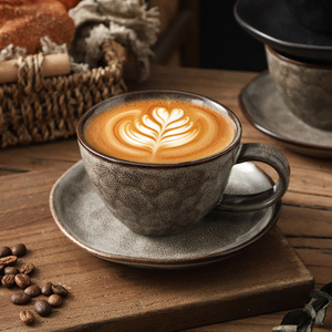 Ensemble tasse et soucoupe à café en céramique rétro, design <span class=keywords><strong>vintage</strong></span>, apparence esthétique, utilisation au <span class=keywords><strong>micro</strong></span>-ondes - Product Image 4