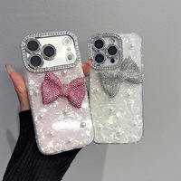 Coque de téléphone PC motif cœur pour iPhone 17 Pro Max, avec strass et nœud 3D, protection de l'appareil photo, personnalisable pour iPhone 16 15 14 13
