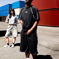 Ensemble de survêtement d'été 2 pièces de haute qualité pour fabricant, avec t-shirt imprimé coupe carrée et short, à rayures réfléchissantes, personnalisé et surdimensionné