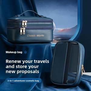 Pochette de voyage de luxe pour cosmétiques, double couche, en cuir PU, sac de rangement portable, trousse de maquillage avec fenêtre en PVC - Product Image 5