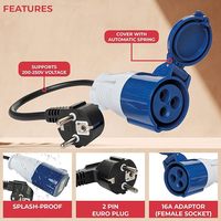 Adaptateur de prise Schuko vers prise industrielle 16A 3 broches vers prise européenne pour camping-car, caravane, camping
