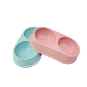 Bol double ovale antidérapant pour animaux de compagnie, pour nourriture et eau, rose et bleu - Product Image 1