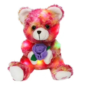 Bstaofy LED ours en peluche en peluche avec rose violette illuminant les animaux en peluche brillent dans l'obscurité cadeaux idéaux pour l'anniversaire de petite amie