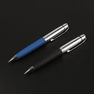 Factory Manufacture luxury metal PU leather pen metal roller refill ball pen annual gift printing logo