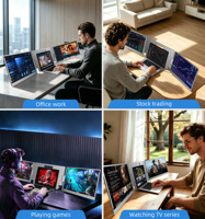 Monitor Portabel 18,5 Inci 360 Derajat, Dual Monitor 1080P FHD IPS Tipe-C/USB-A, Ekstensi Layar untuk Perjalanan Bisnis dan Rapat F2F