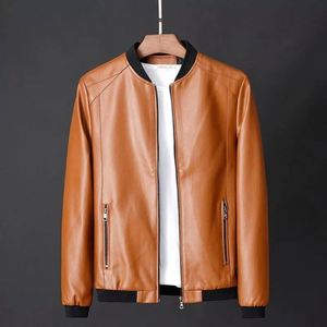 Chaqueta de Cuero Personalizada a la Moda para Hombre, Chaqueta de Motociclista con Cuello Alto, Chaqueta Bomber de Cuero para Hombre - Product Image 1