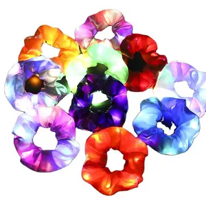 Party Supplies Glow in Dark Flash Scrunchies 3 modes LED light up scrunchie Colorful Satin Hair Scrunchies For Girls and Women