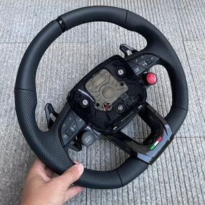 Pour <span class=keywords><strong>Audi</strong></span> <span class=keywords><strong>Q3</strong></span> Q5 Q7 Q8 <span class=keywords><strong>RS</strong></span> <span class=keywords><strong>Q3</strong></span> <span class=keywords><strong>RS</strong></span> Q5 volant à fond plat perforé en cuir noir avec palettes et boutons accessoires de voiture - Product Image 1