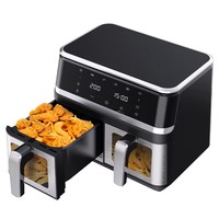 Freidora de Aire de Doble Cesta de 8 Cuartos con 8 Preajustes, 2 Zonas, Cocina Saludable sin Aceite, Ventanas de Observación