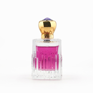 Botella de perfume de vidrio transparente cuadrada de lujo 30ml y 50ml y 100ml con tapa en forma de corona dorada y acento púrpura - Product Image 2