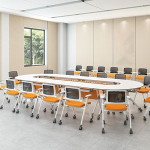 โต๊ะฝึกอบรมโรงเรียนพับได้พร้อมล้อพับได้โต๊ะประชุมสี่เหลี่ยมผืนผ้าโครงเหล็กไม้เรียบง่ายทันสมัย - Product Image 6