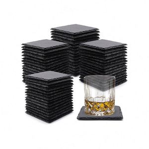 Sous-verres en ardoise naturelle noire, vierges pour gravure laser, isolants thermiques, pour cuisine, promotionnels, 10 cm, modernes - Product Image 1
