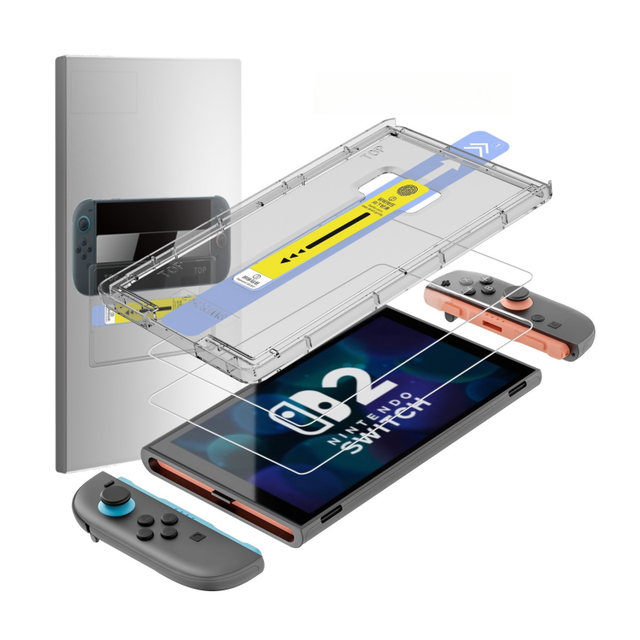 HD Screen Protector for Switch 2 with Auto-Alignment Kit 9H 2.5D Tempered Glass Screen Protector for Nintend0 Switch 2
