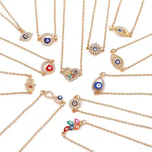 Collar de ojo del diablo chapado en oro de 18K para mujer, colgante de ojo redondo azul con diamantes de imitación, joyería de Europa y Estados Unidos